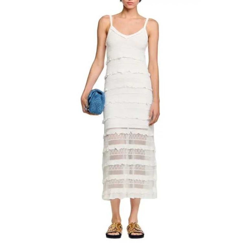 Sandro jessie pointelle knit sweater dress Tiered Ruffle Midi Dress Size 34 XS